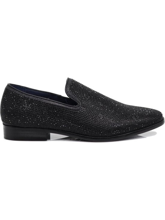 Enzo Romeo Men\'s Black68 Vintage Velvet Rhinestone Loafer Slip On Tuxedo Shoes main image 7